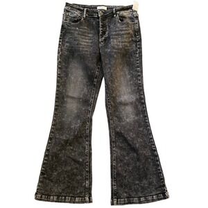 Kancan Signature High Rise Flare Jeans Black Acid Wash Button Fly Size 31